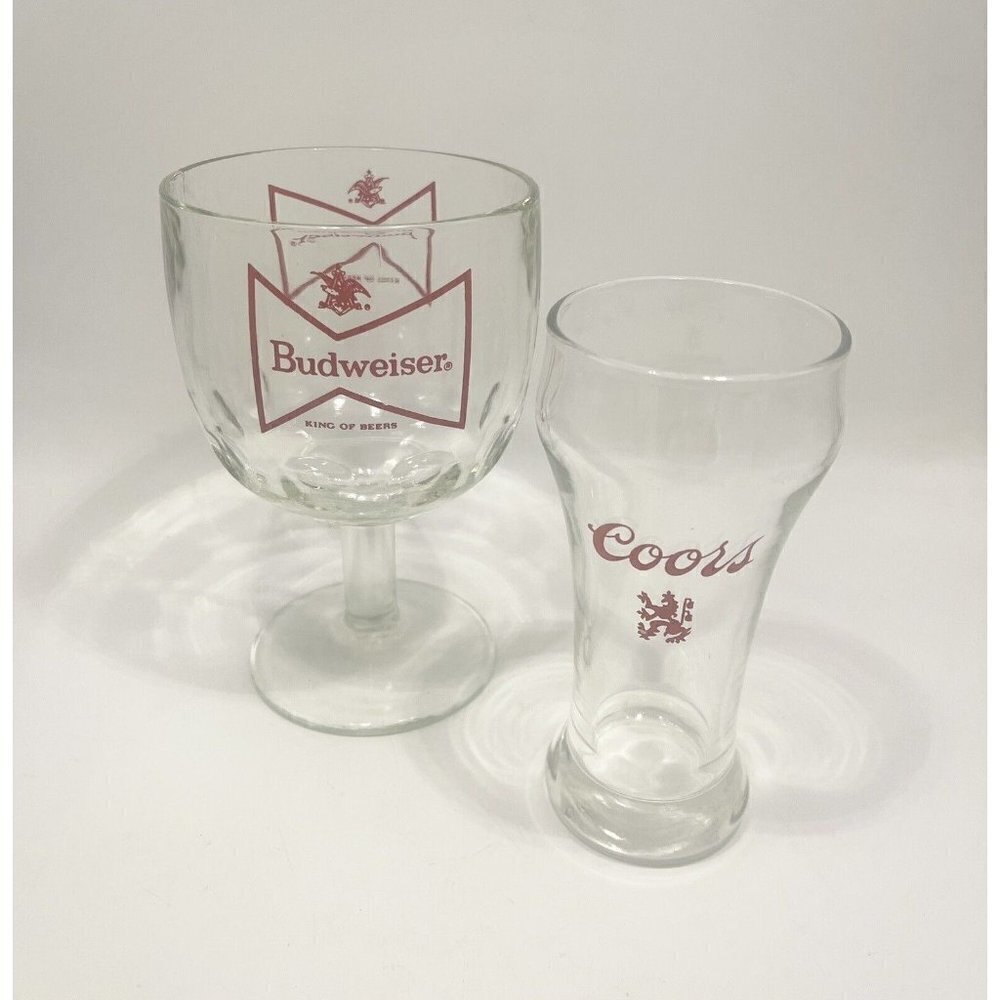 Vintage Budweiser Goblet 16oz & Coors Pilsner Glass 8oz King Of Beers Bow Tie
